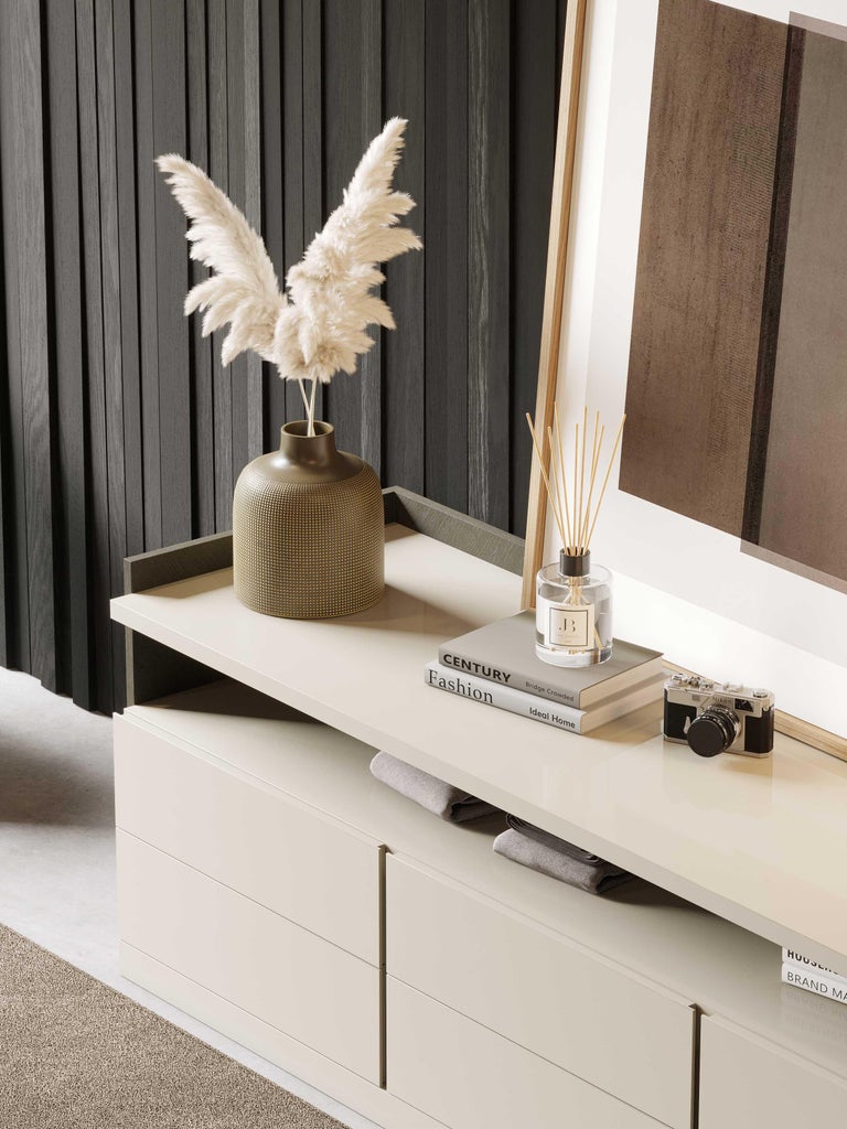 Modern Milos Chest of Drawers Made With Oak, Beige Lacquer and Suede ...