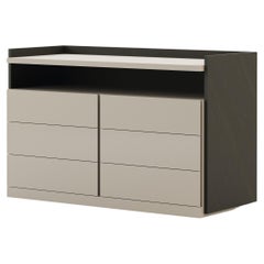 Modern Milos Chest of Drawers Made With Oak, Beige Lacquer and Suede details 