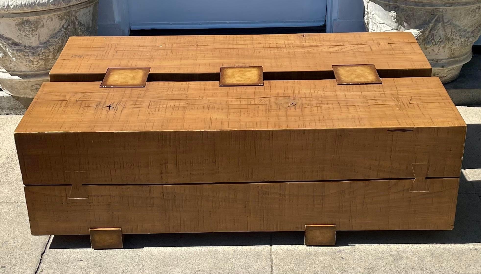 Modern Mimi London Rustic Two Piece Timber Wood Coffee Table In Good Condition In LOS ANGELES, CA