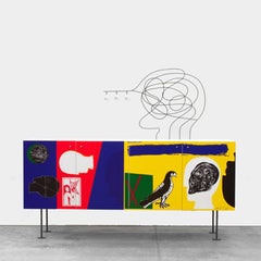 Modern Mimmo Paladino Cabinet Sideboard Storage Unit Matt Lacquered Colourful