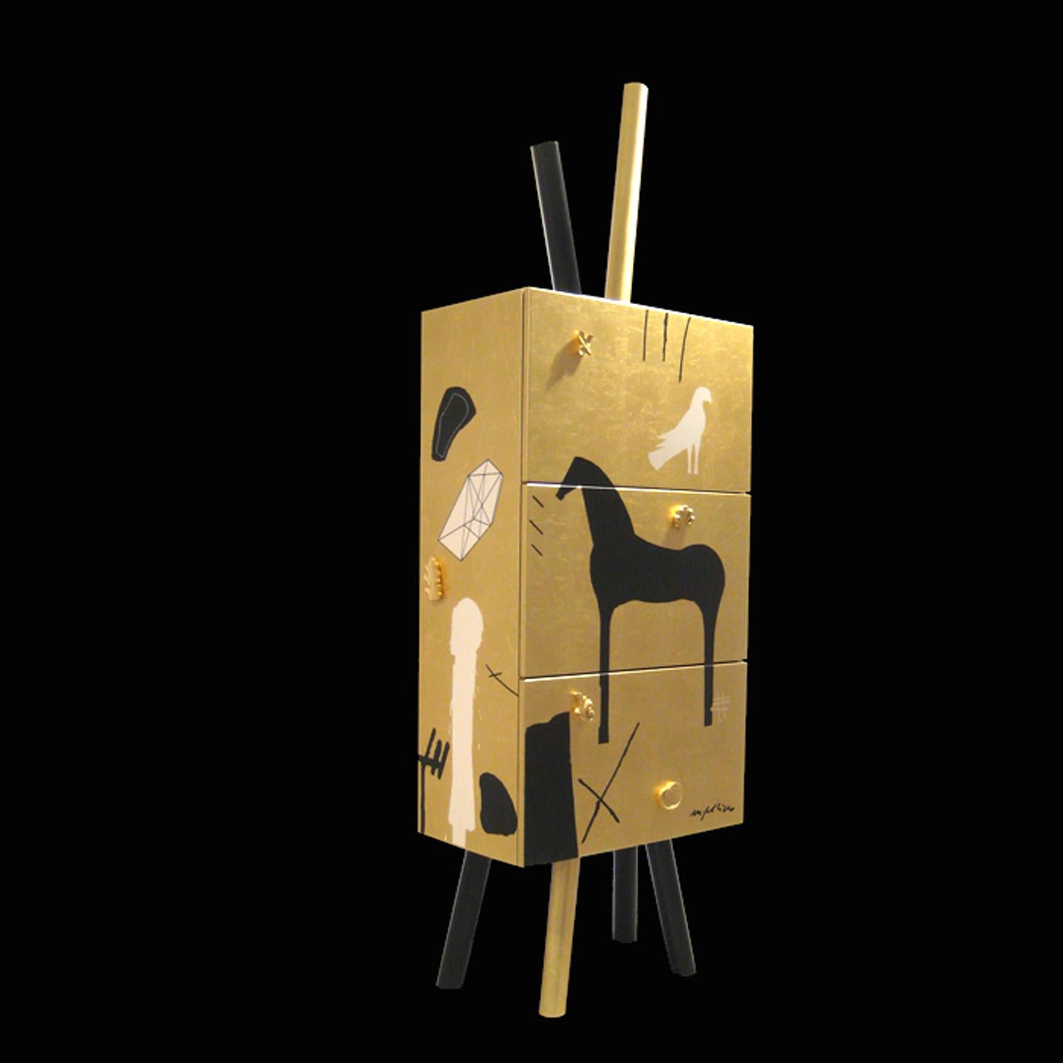 Modern Mimmo Paladino Cabinet Storage Gold Leaf Handmade Limited Edition In New Condition For Sale In Milan, IT