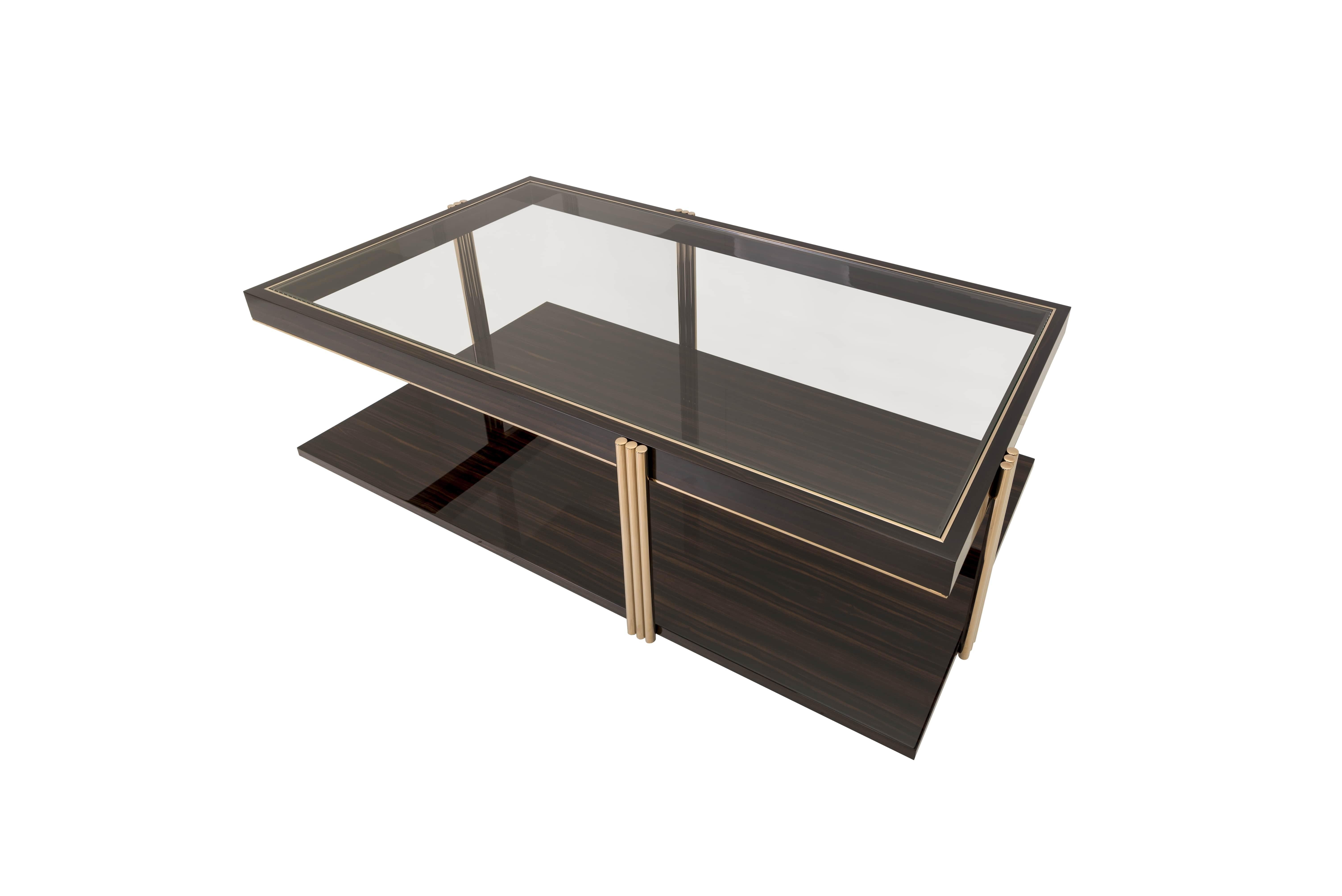 Hand-Crafted Modern Minelli Center Table with Glass Top For Sale