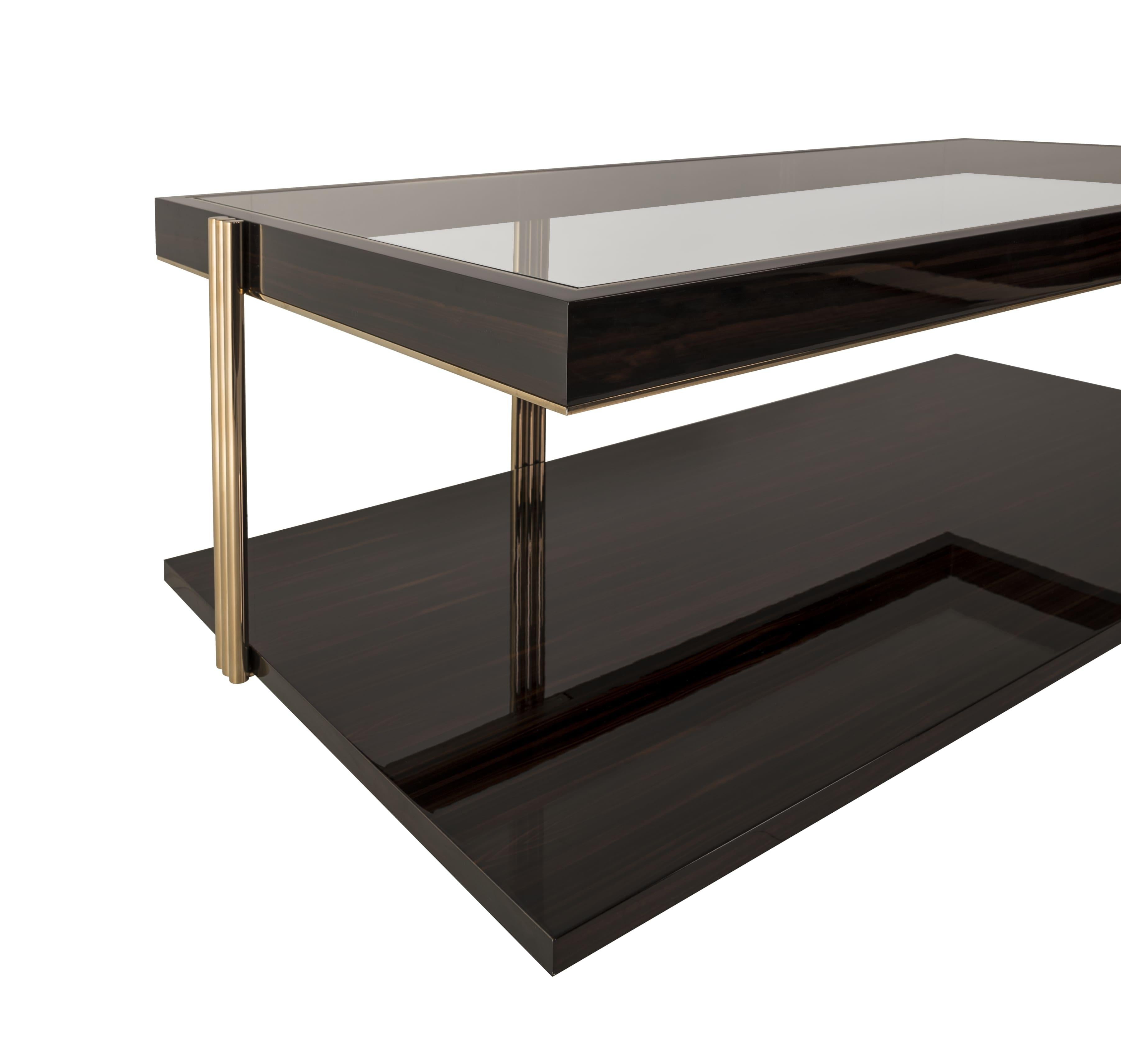 Contemporary Modern Minelli Center Table with Glass Top For Sale
