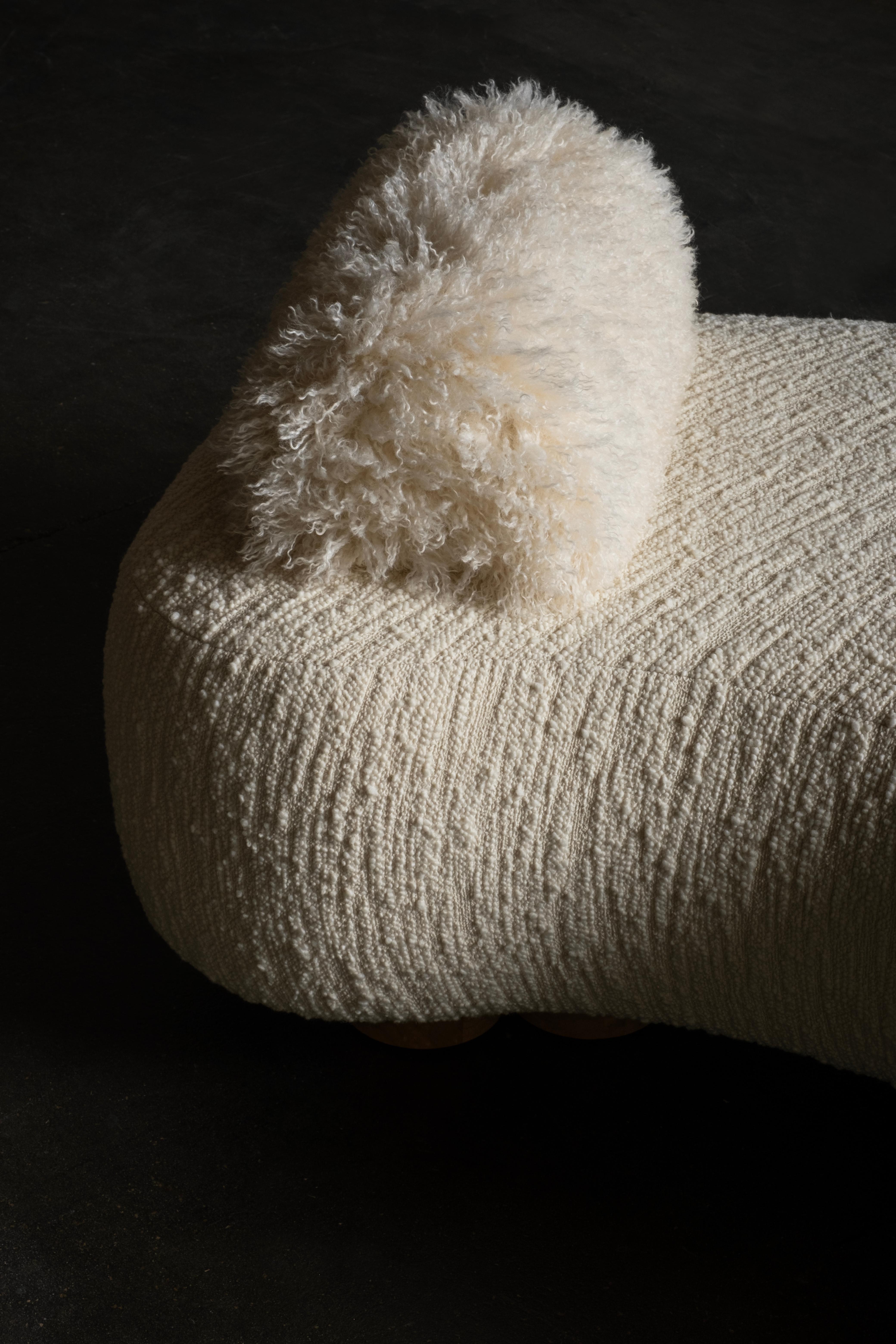 Modern Minho Day Bed, Bouclé Fabric, Oak Root, Handmade Portugal by Greenapple For Sale 10