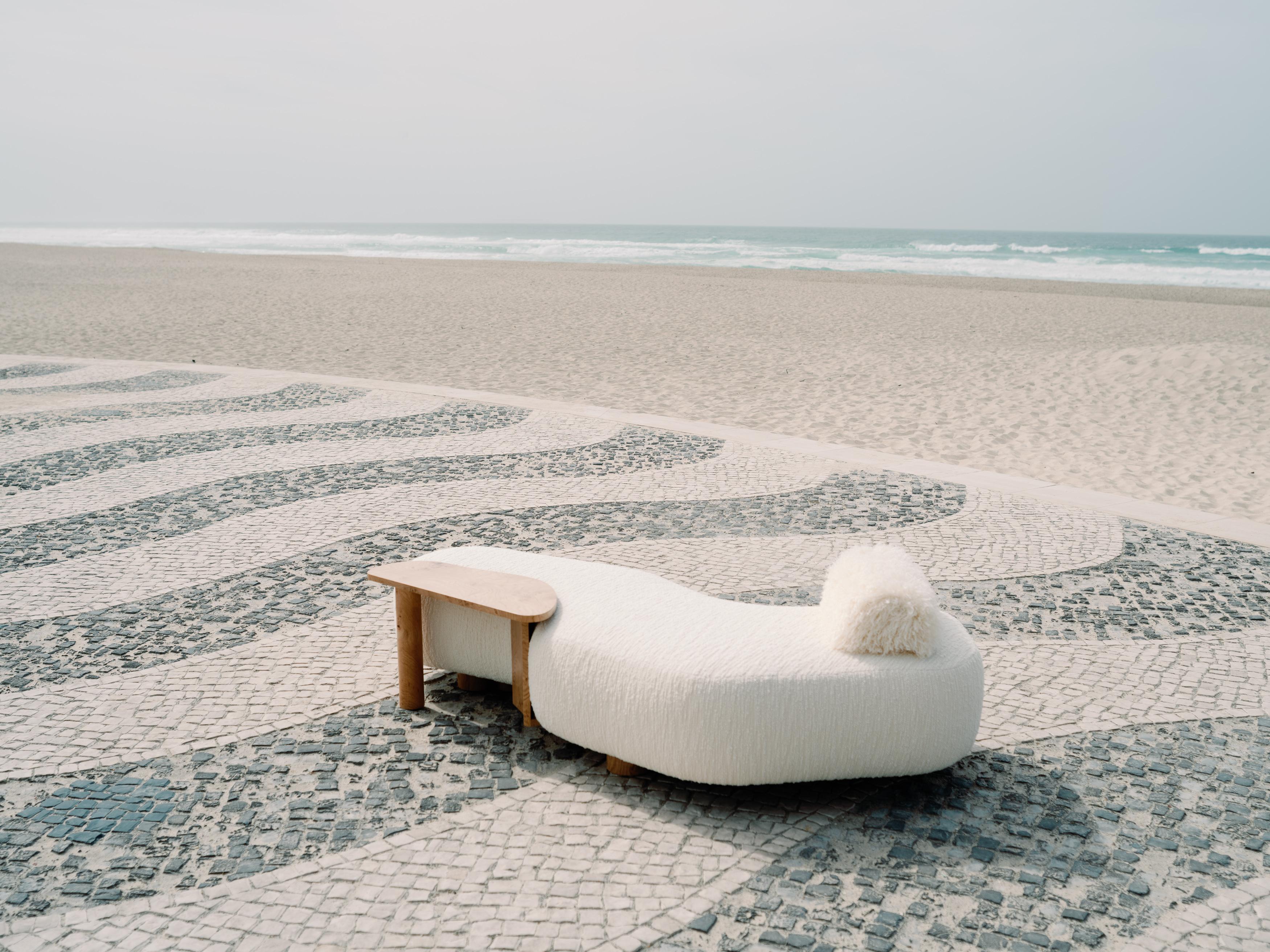 Modern Minho Day Bed, Bouclé Fabric, Oak Root, Handmade Portugal by Greenapple For Sale 3