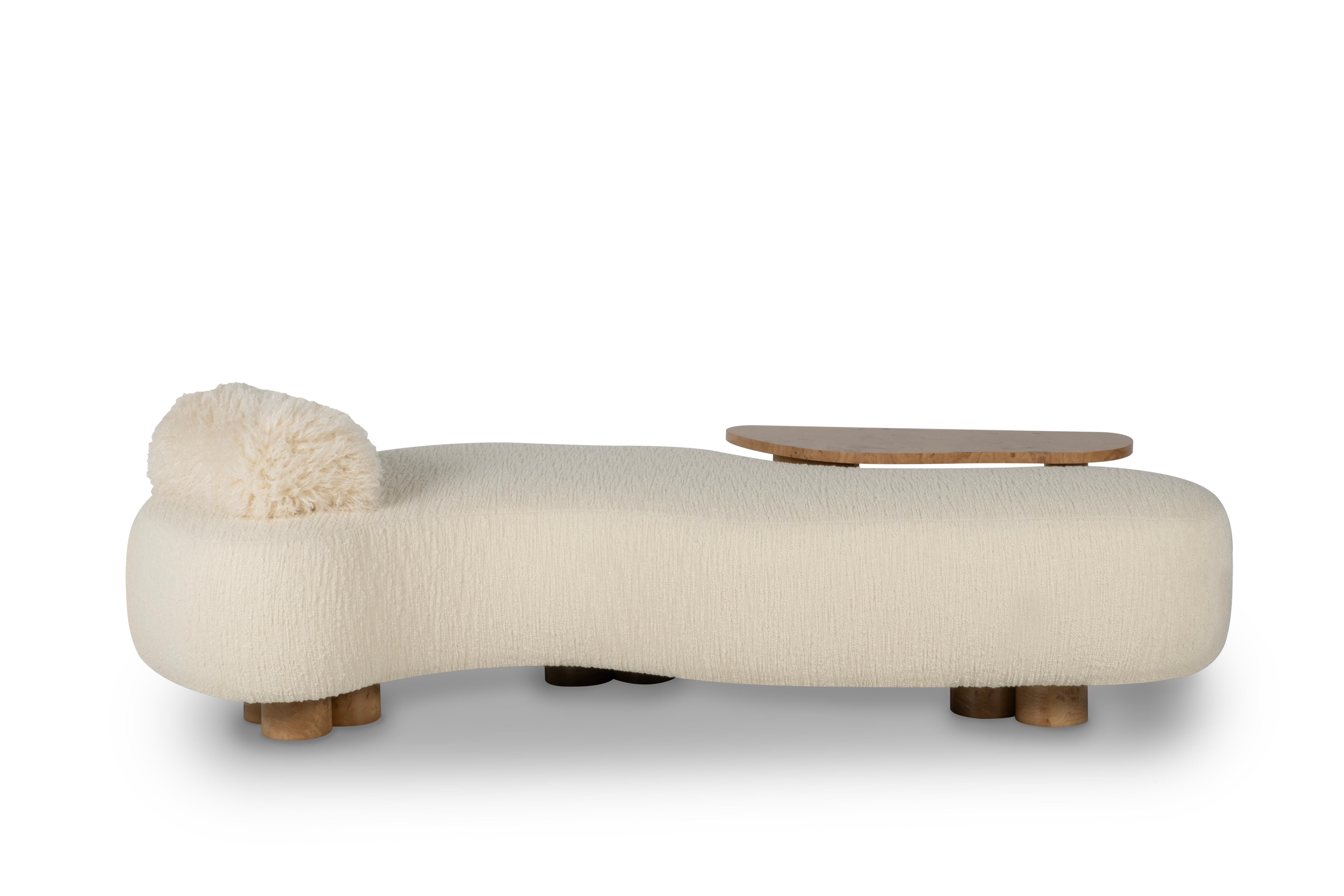 Modern Minho Day Bed, Bouclé Fabric, Oak Root, Handmade Portugal by Greenapple For Sale 4