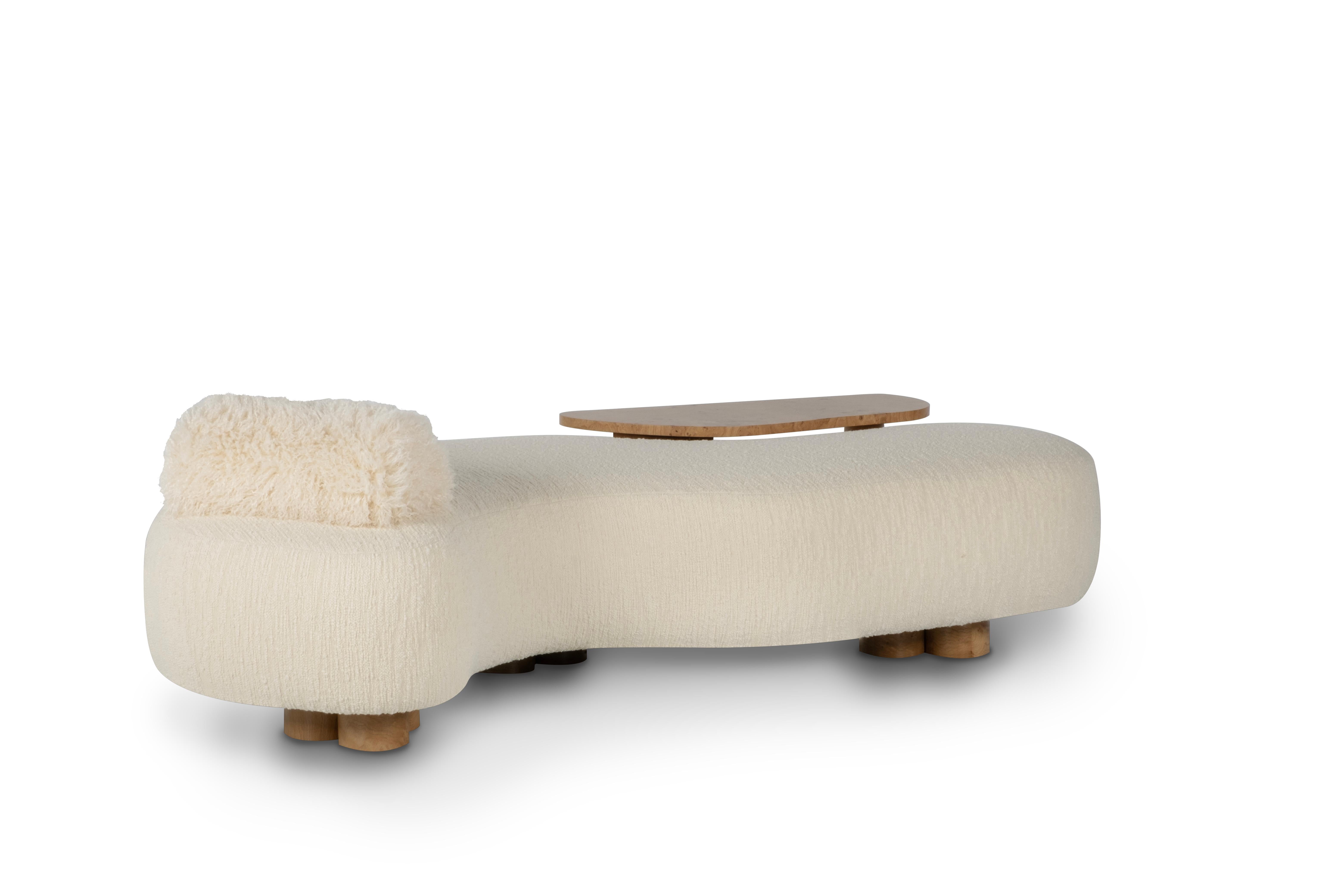 Modern Minho Day Bed, Bouclé Fabric, Oak Root, Handmade Portugal by Greenapple For Sale 5