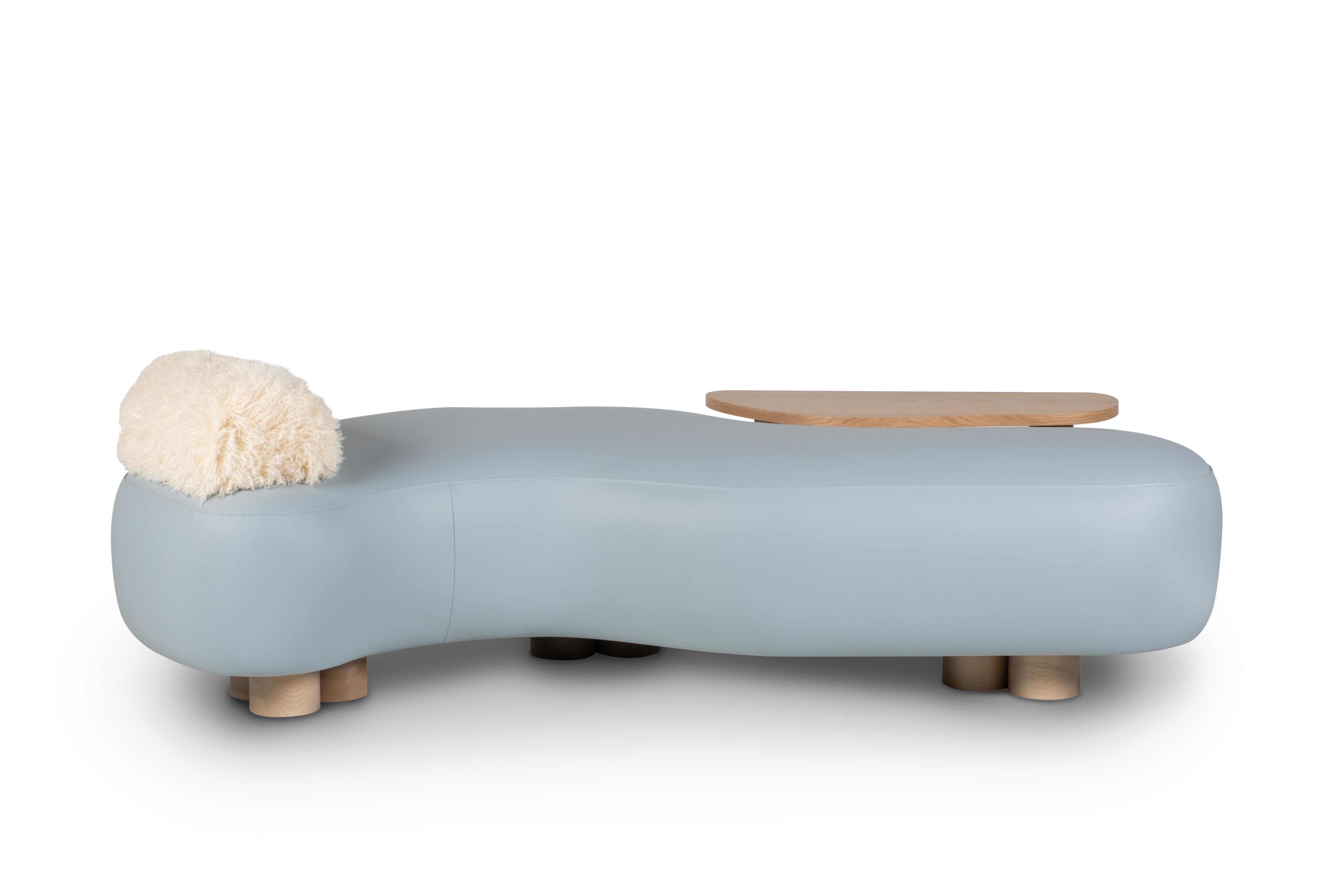 Portuguese Modern Minho Day Bed, Light Blue Leather, Handmade in Portugal by Greenapple For Sale