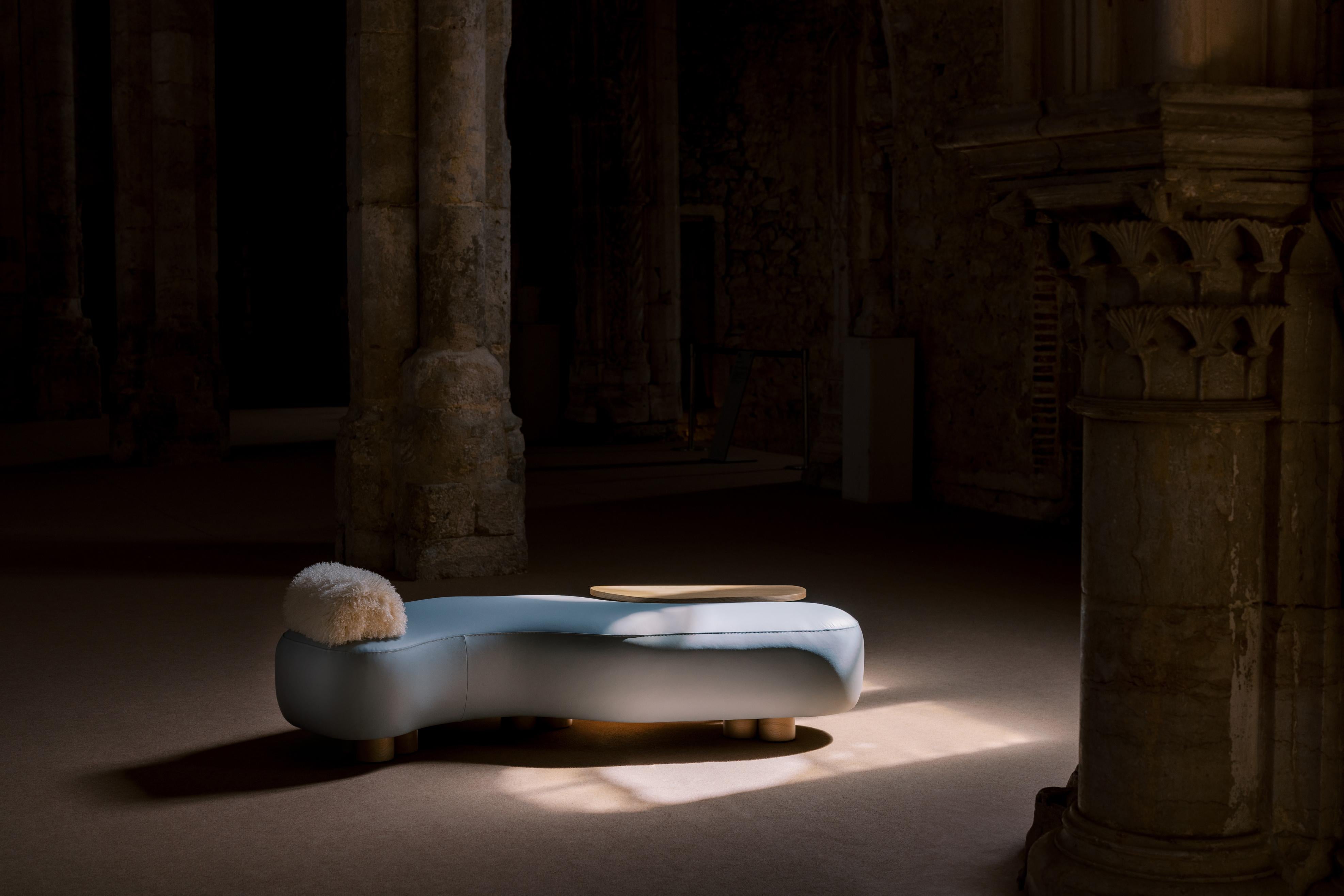 Contemporary Modern Minho Day Bed, Light Blue Leather, Handmade in Portugal by Greenapple For Sale