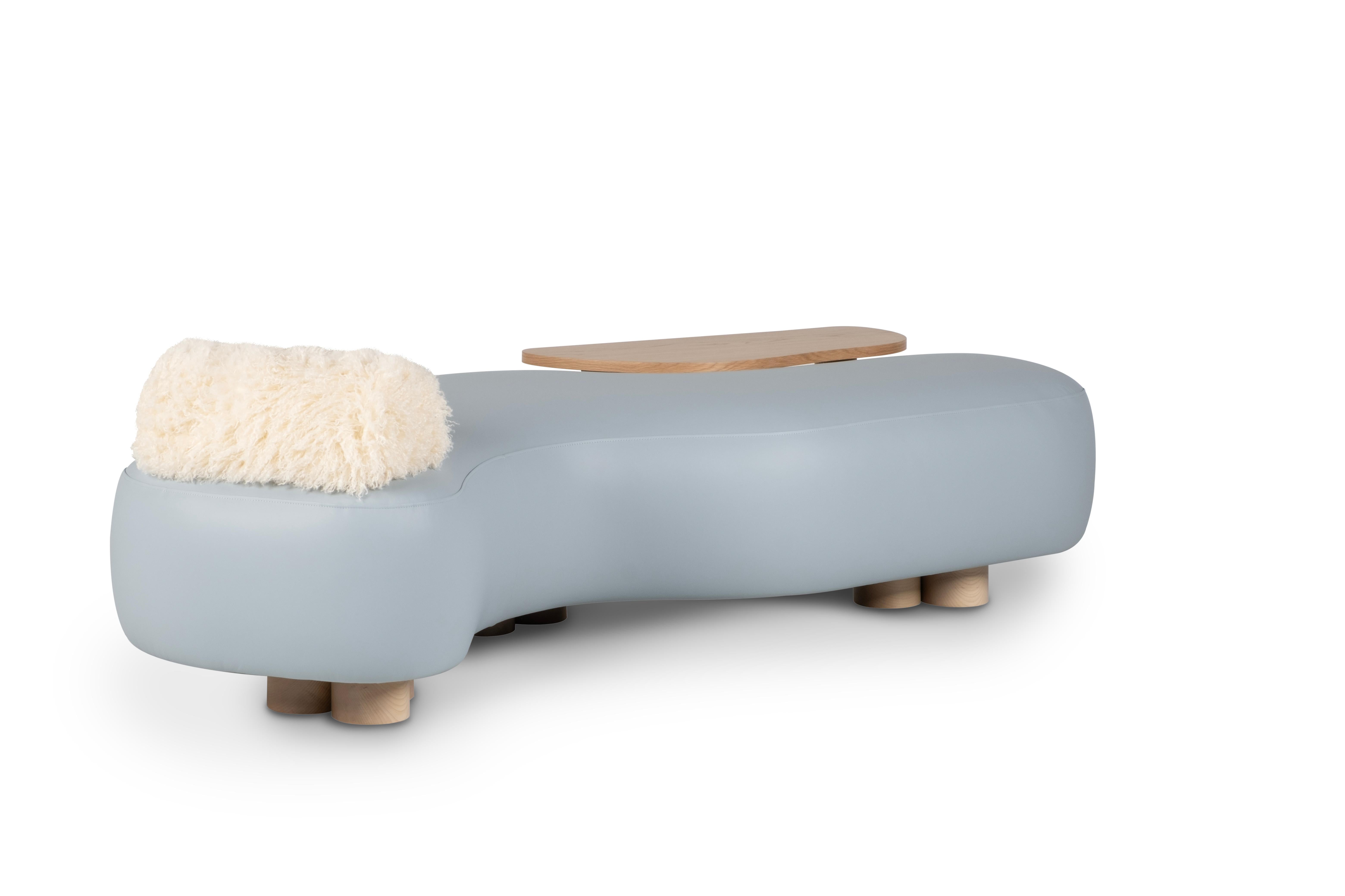 Mid-Century Modern Minho Day Bed, Leather, Faux Fur, Oak, Handmade by Greenapple