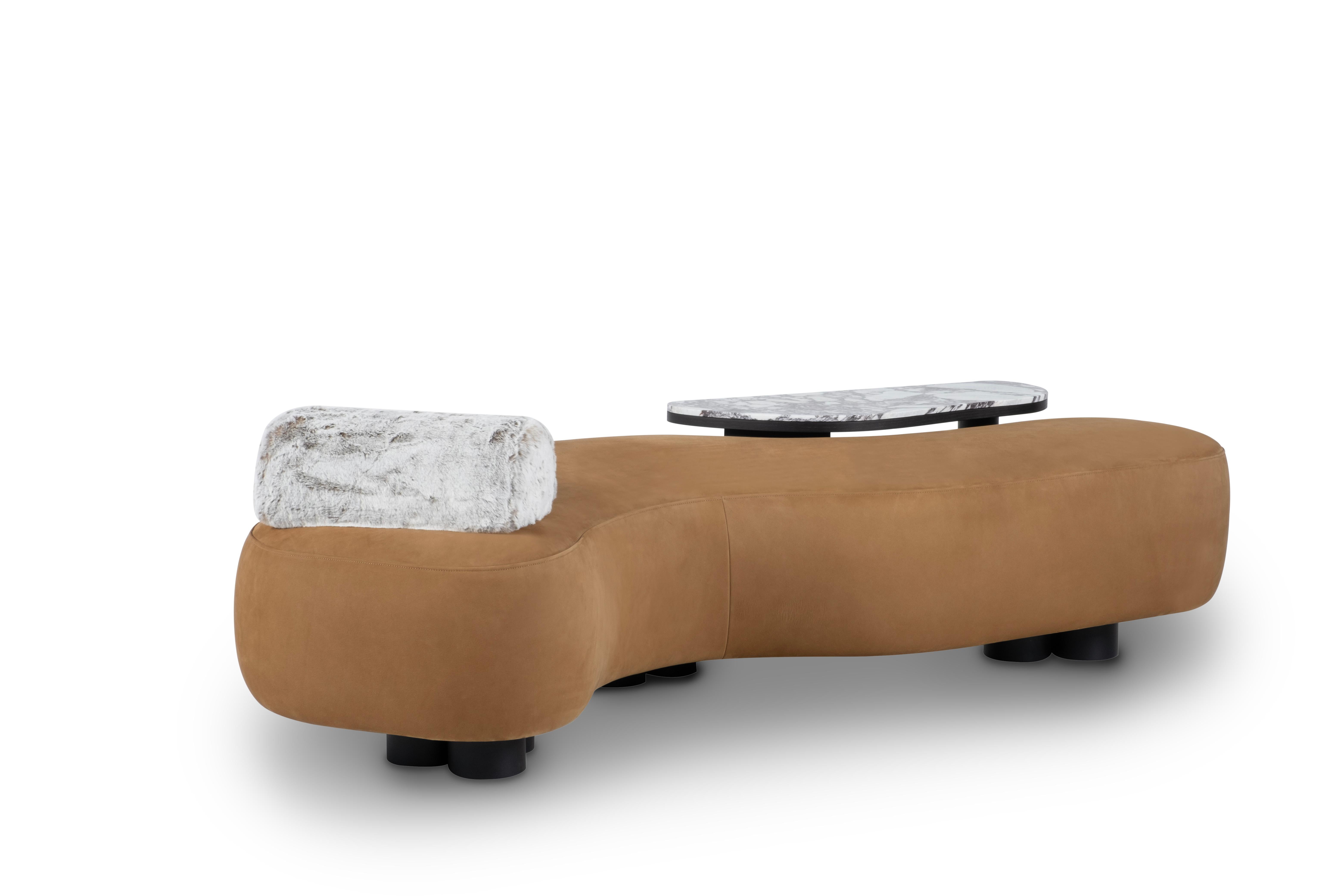 Mid-Century moderno Letto da giorno Minho, Mid-Century Modern, Nubuck, Calacatta Viola, Greenapple fatto a mano in vendita