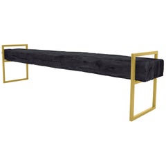 Moderne moderne minimalistische „Brass Bench“ aus aufgearbeiteten strukturierten Eichenholzperlen auf Messingrahmen