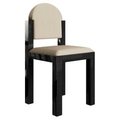 The Moderns Minimal Dining Chair Black Wood Wood, White Velvet Seat & Round Back