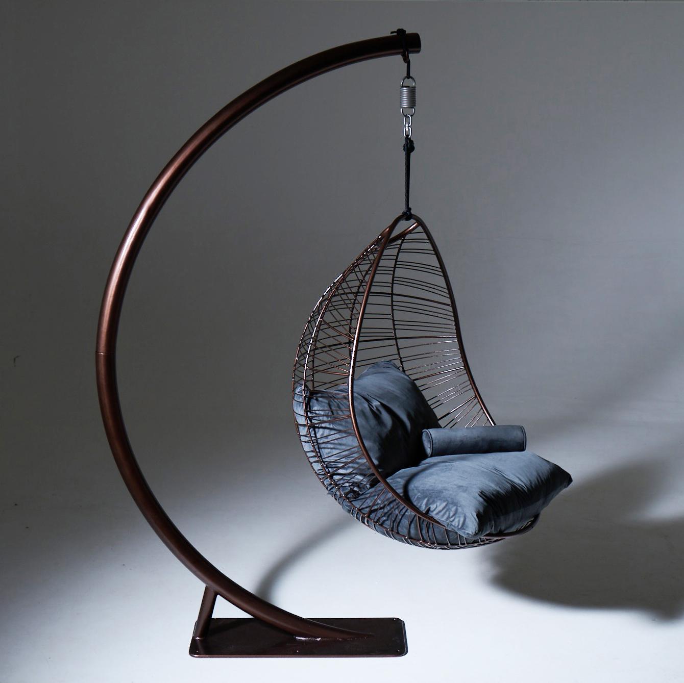 Minimalist Modern Minimal Hanging Swing Chair Nest Egg with Stand For Sale