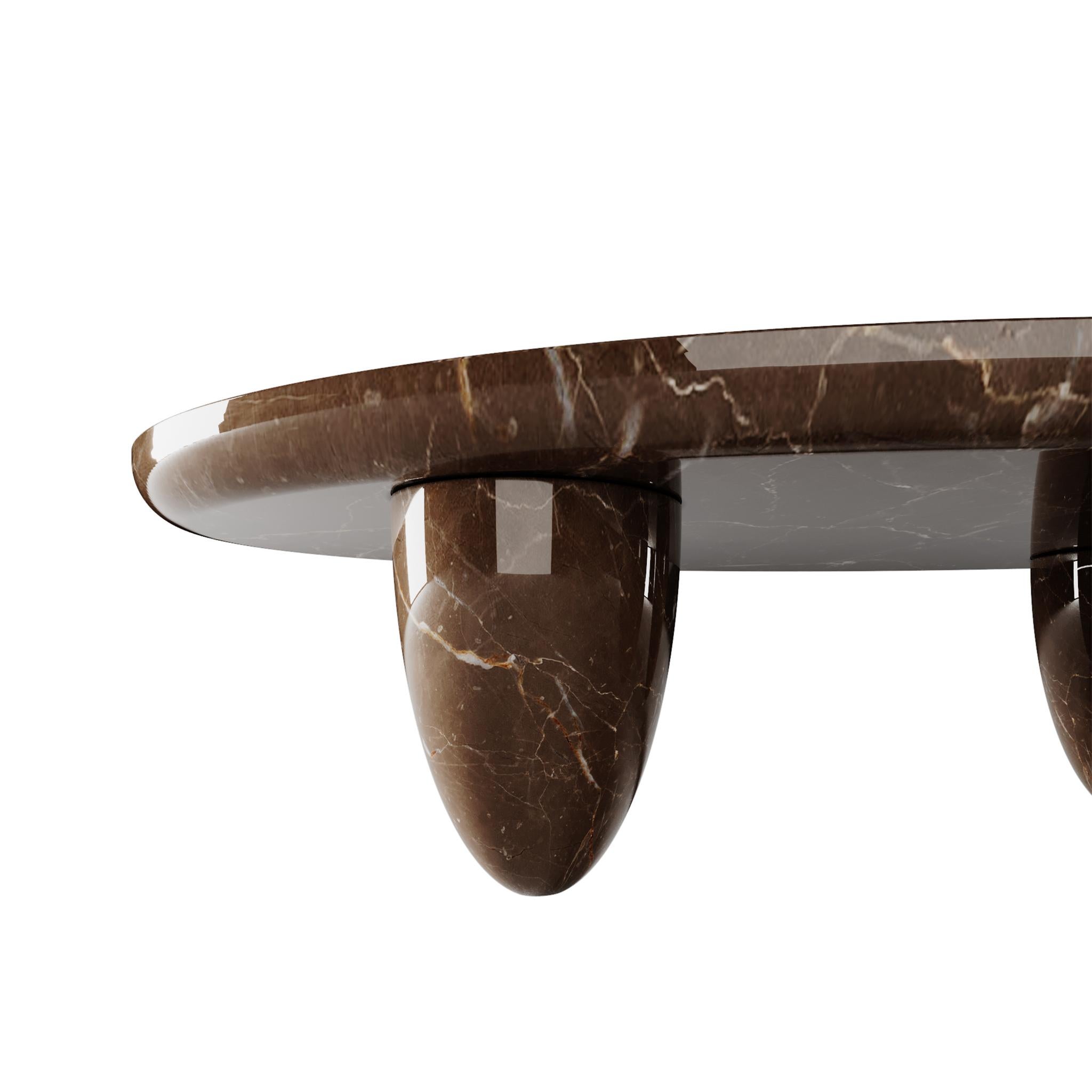 Organique The Moderns Minimal Indoor Outdoor Round Coffee Center Table in Olive Marron Marble en vente
