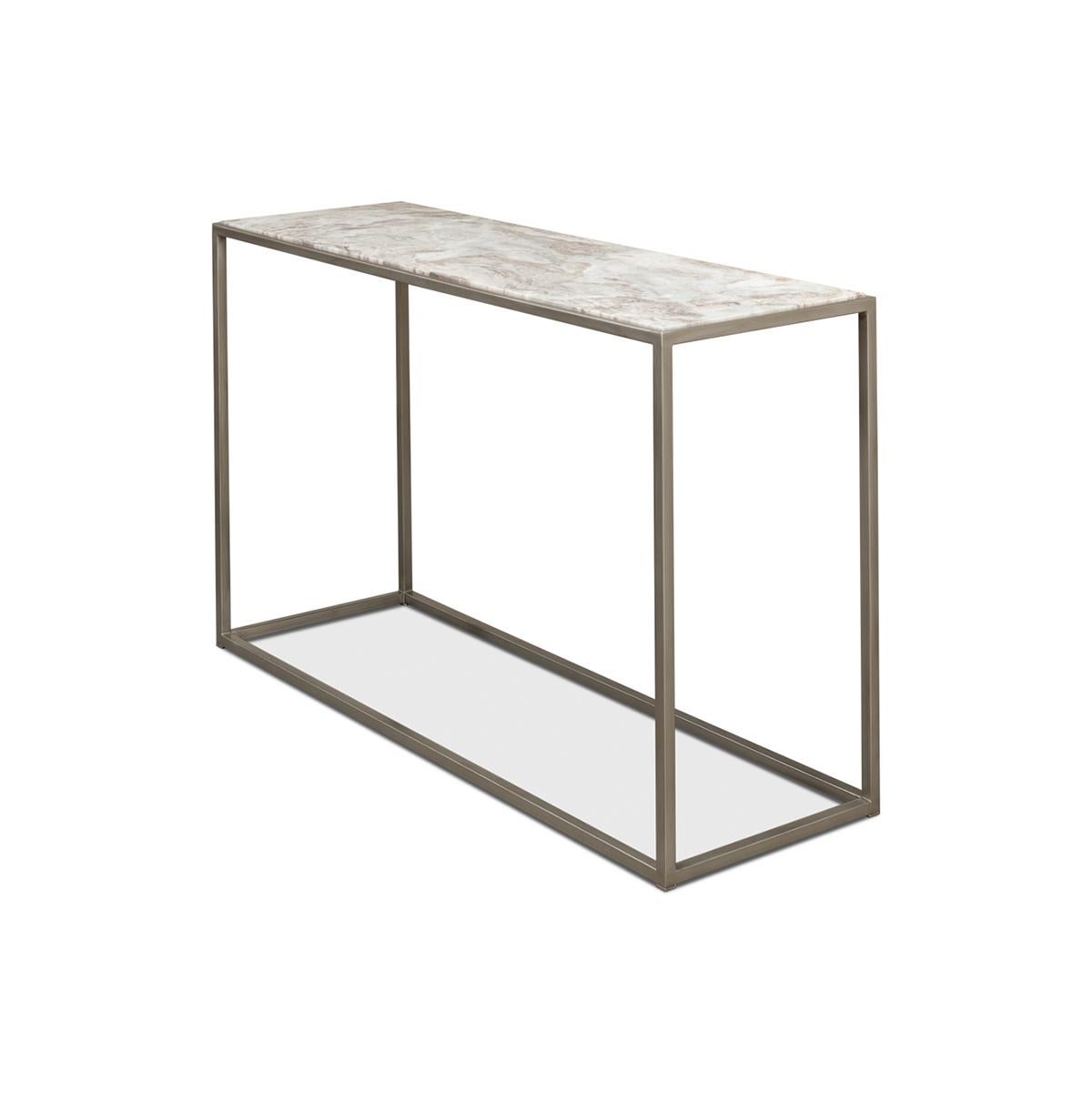 Asian Modern Minimal Marble Top Console Table For Sale