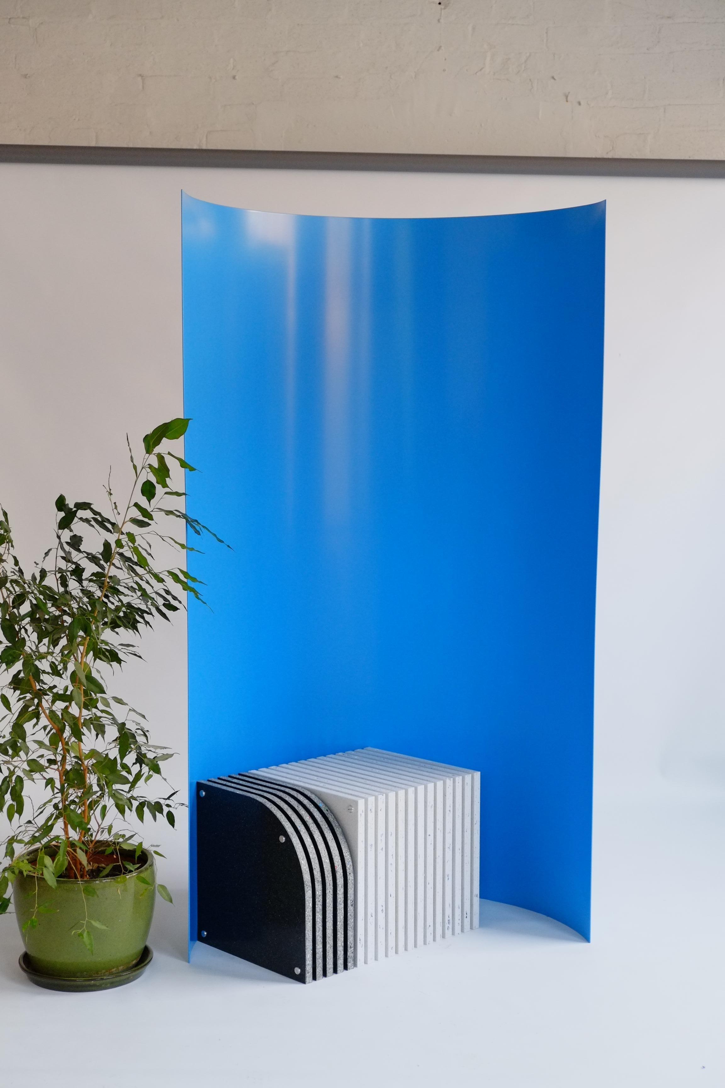 Powder-Coated Modern Minimal Privacy Screen / Room Divider in Sky Blue / Indoor Outdoor For Sale