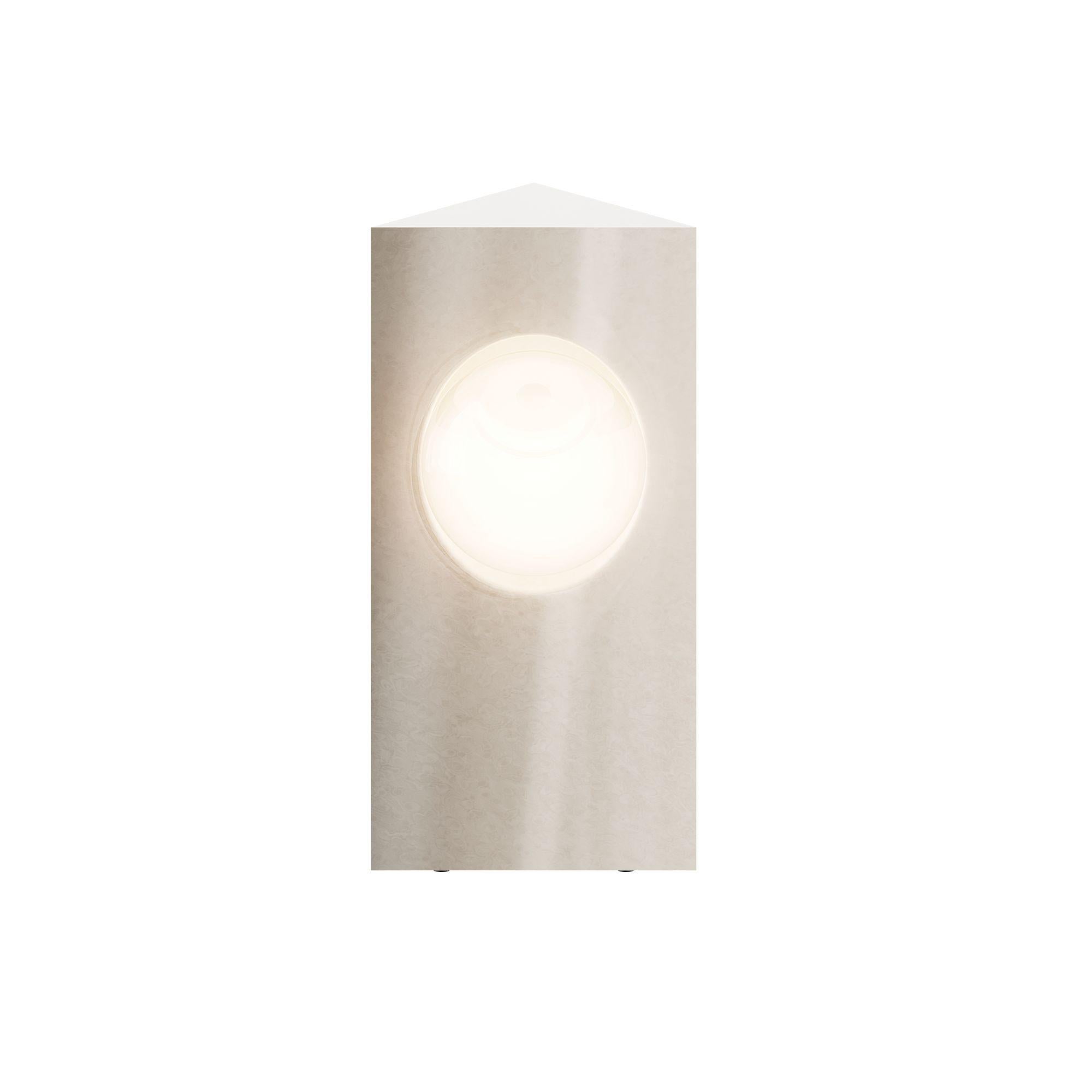 Modern Minimal Triangular Table Lamp Birdeye Wood Globe White Glass In New Condition For Sale In Porto, PT