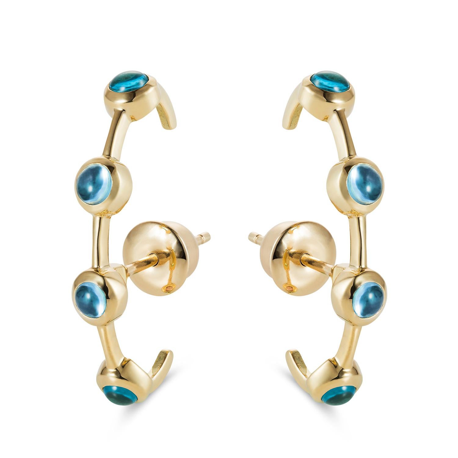 Contemporary Modern Minimalism Ear-Cuff Earrings in Rainbow Color Gemstones, 18K Yellow Gold