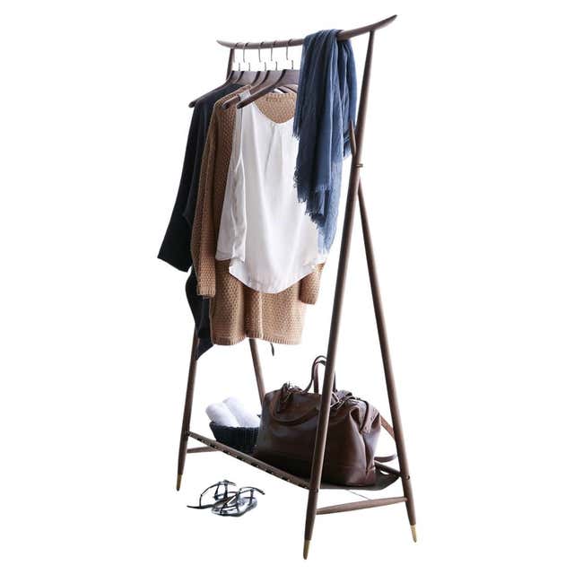 Asial Rack Japandi Walnut Leaning Ladder Rack For Sale at 1stDibs