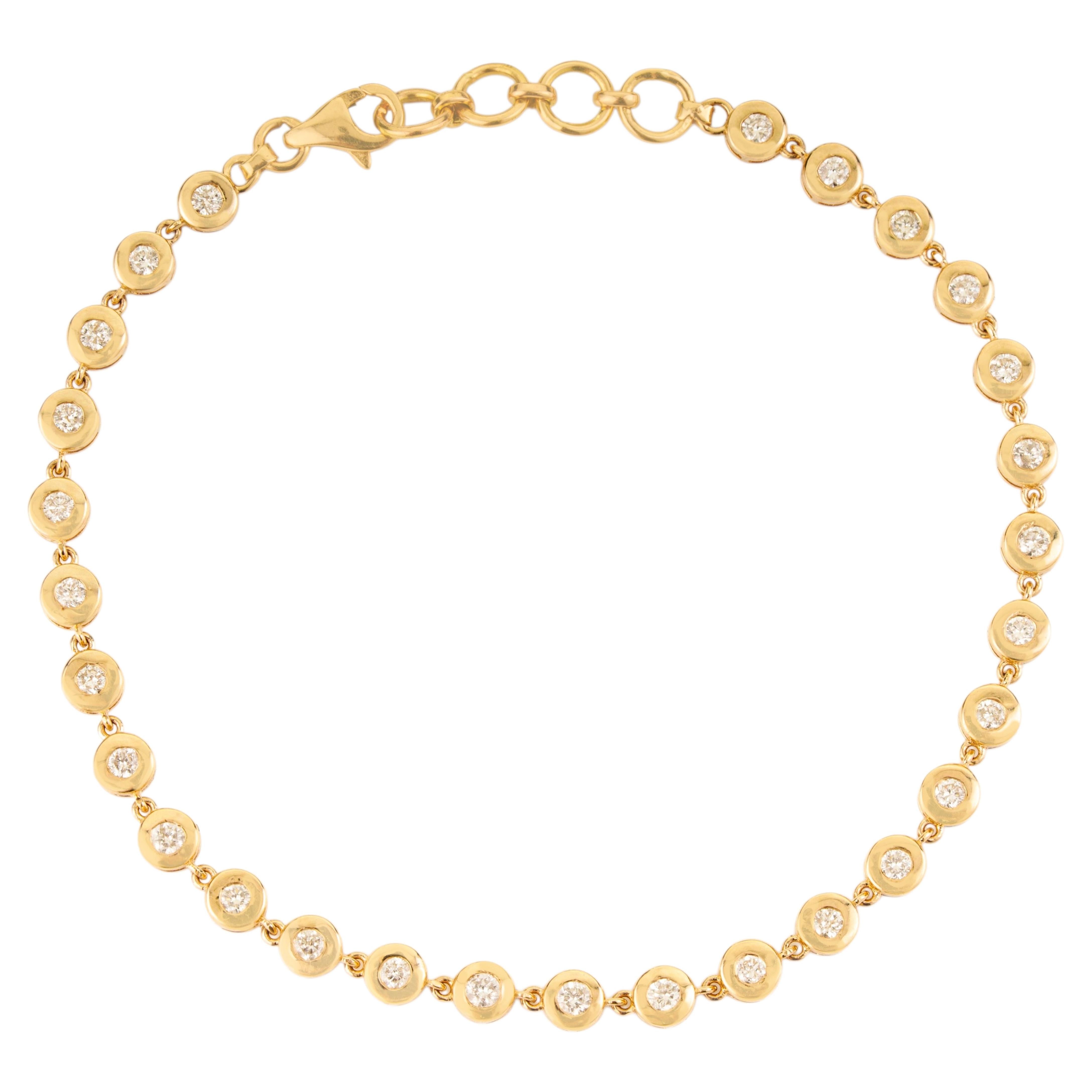 Modern Minimalist Bezel Set Diamond Tennis Bracelet in 14K Yellow Gold 7 Inches