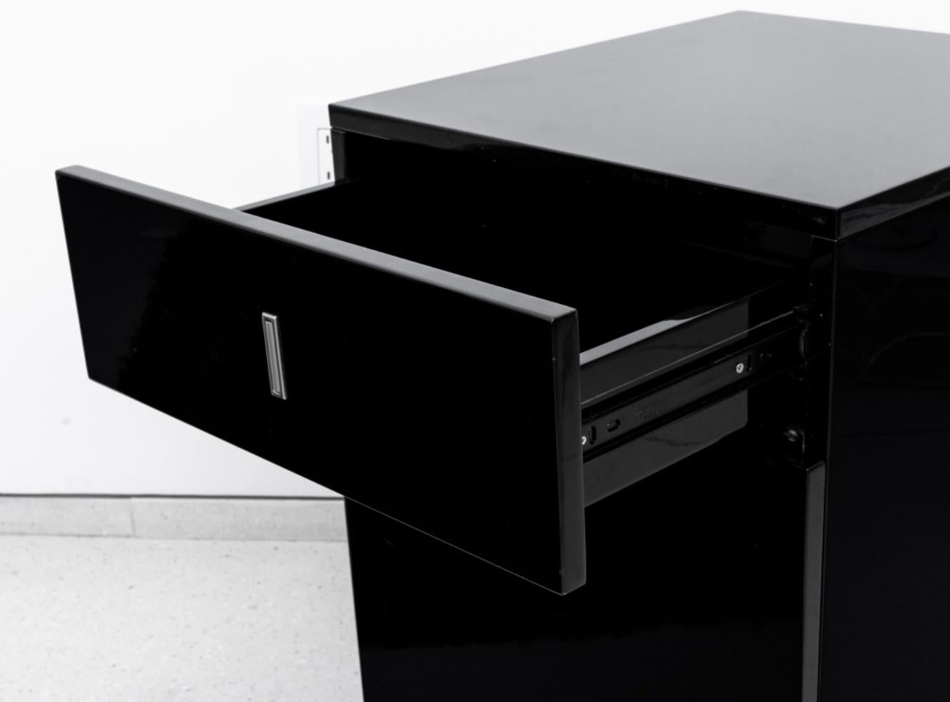 Contemporary Modern Minimalist Black Lacquer Filing Cabinet For Sale