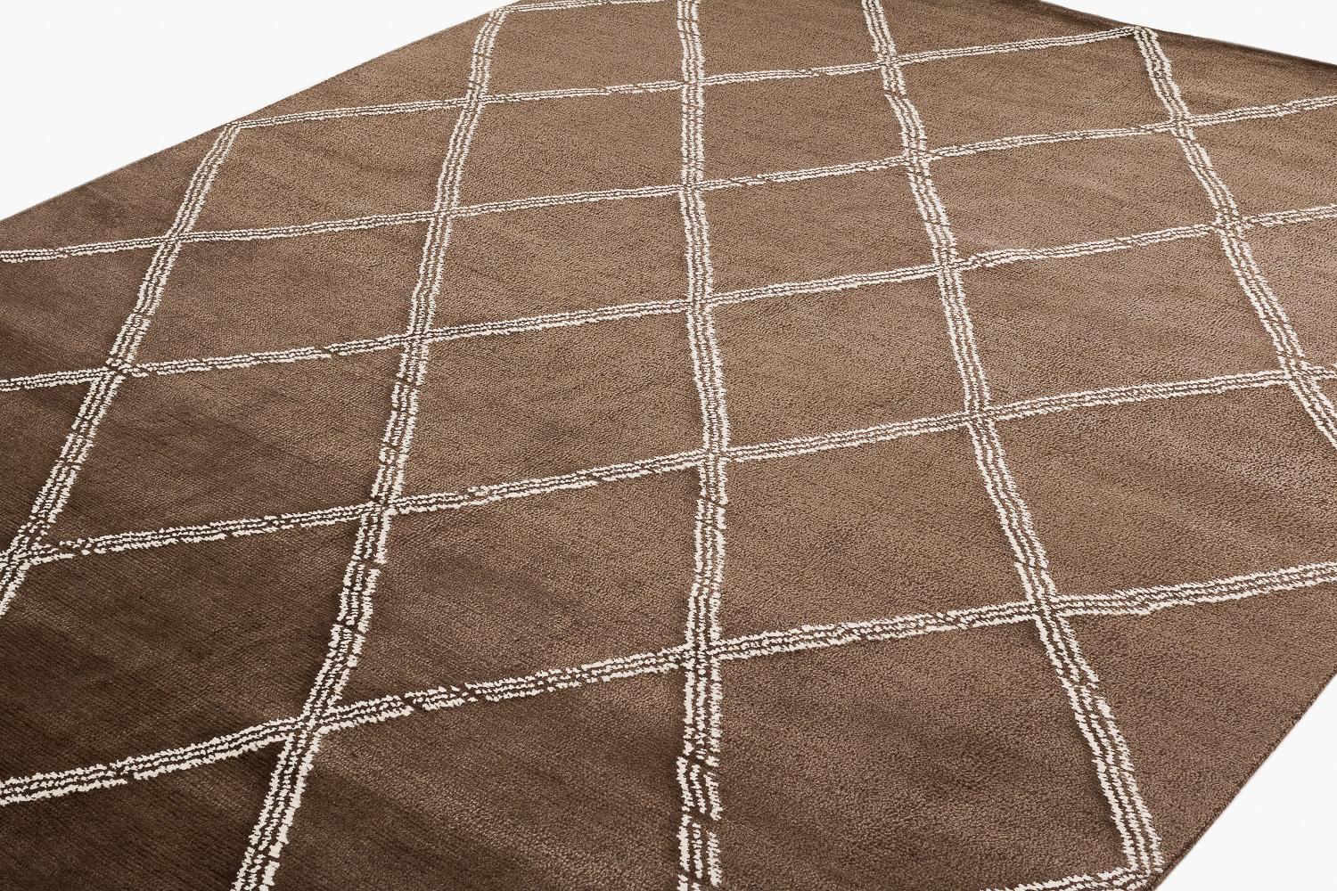 Organic Modern Modern Minimalist Brown Crosshatch Handmade Mohair Area Rug by Joseph Carini For Sale