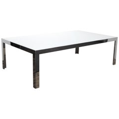 Modern Minimalist Chrome Cocktail Table with White Glass Top