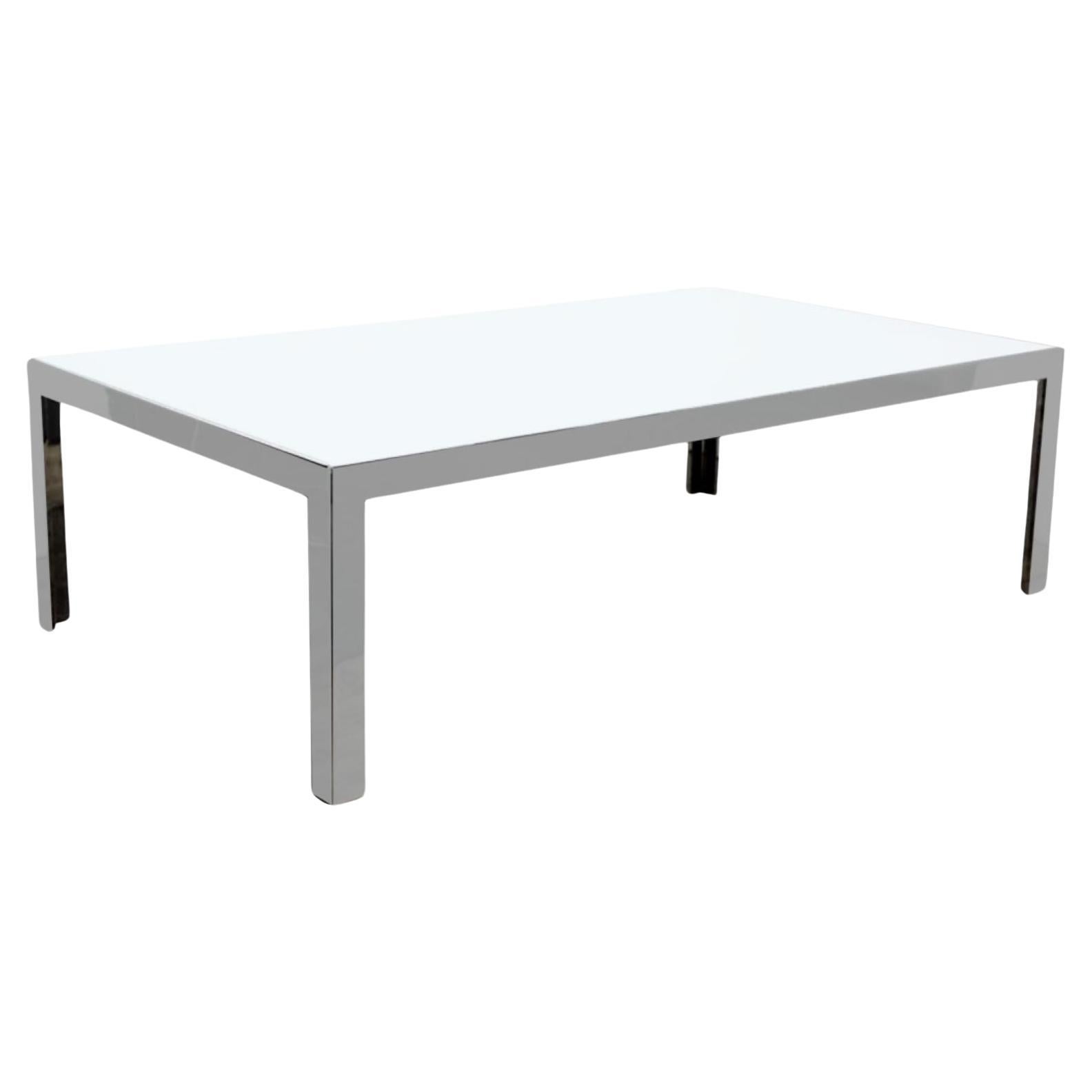 Modern Minimalist Chrome & Glass Cocktail Table For Sale