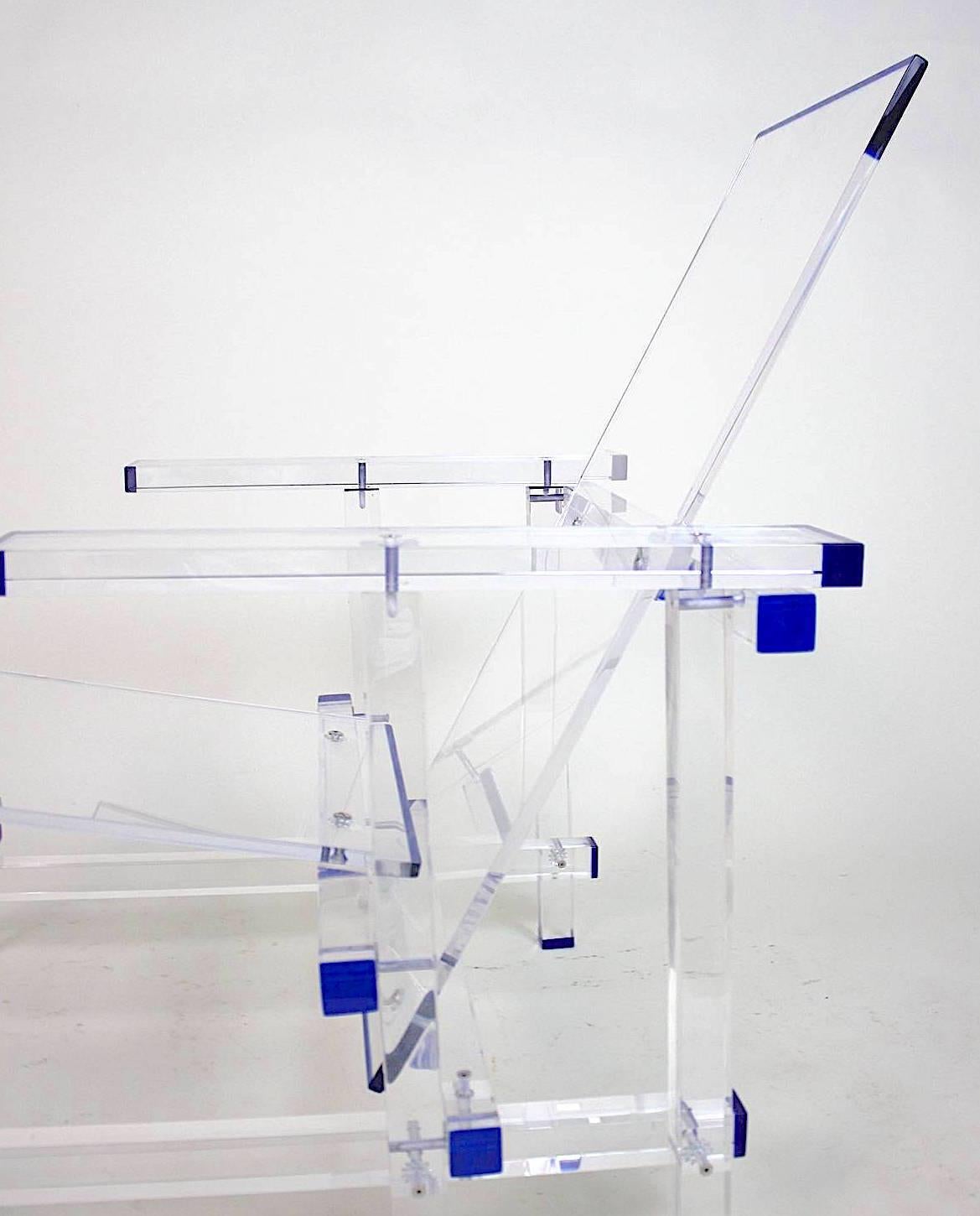 American Modern Minimalist Clear and Blue Lucite Lounge Chair-A Geometric Composition For Sale