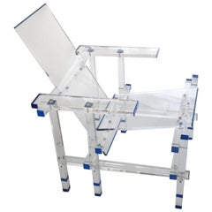 Modern Minimalist Clear and Blue Lucite Lounge Chair-A Geometric Composition