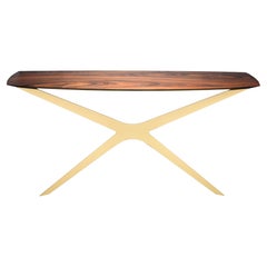 Tavolo da console moderno e minimalista in legno di ferro lucido e acciaio laccato oro