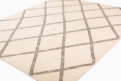 Modern Minimalist Crosshatch Cream Handmade Mohair Area Rug by Joseph Carini