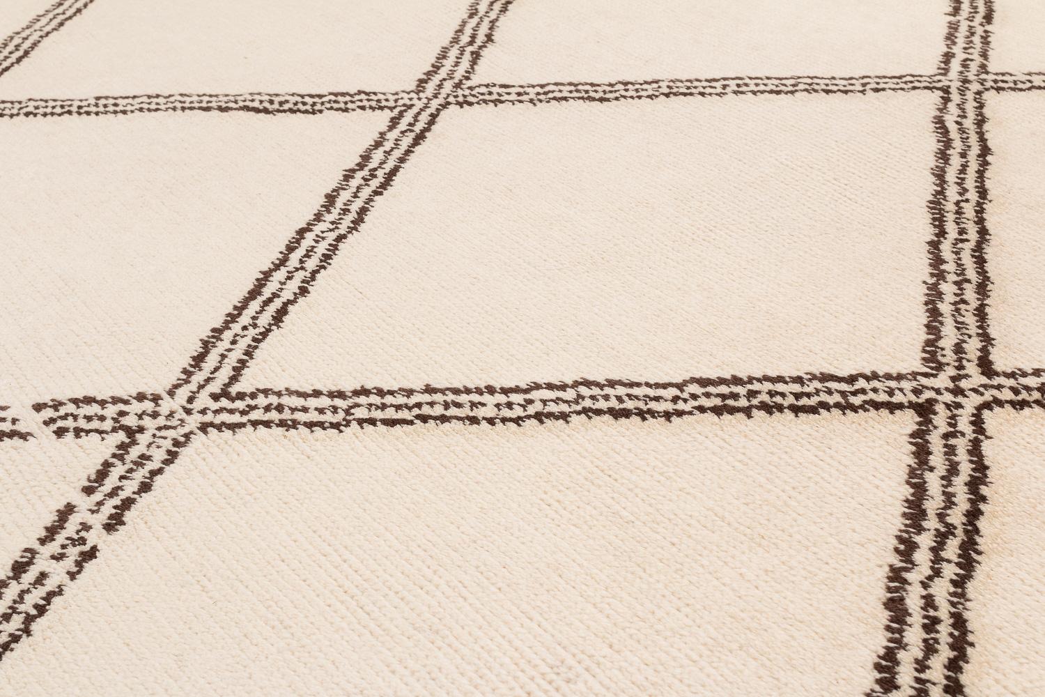 Tapis moderne minimaliste croixhatch crème fait à la main en mohair de Joseph Carini Neuf - En vente à New York, NY