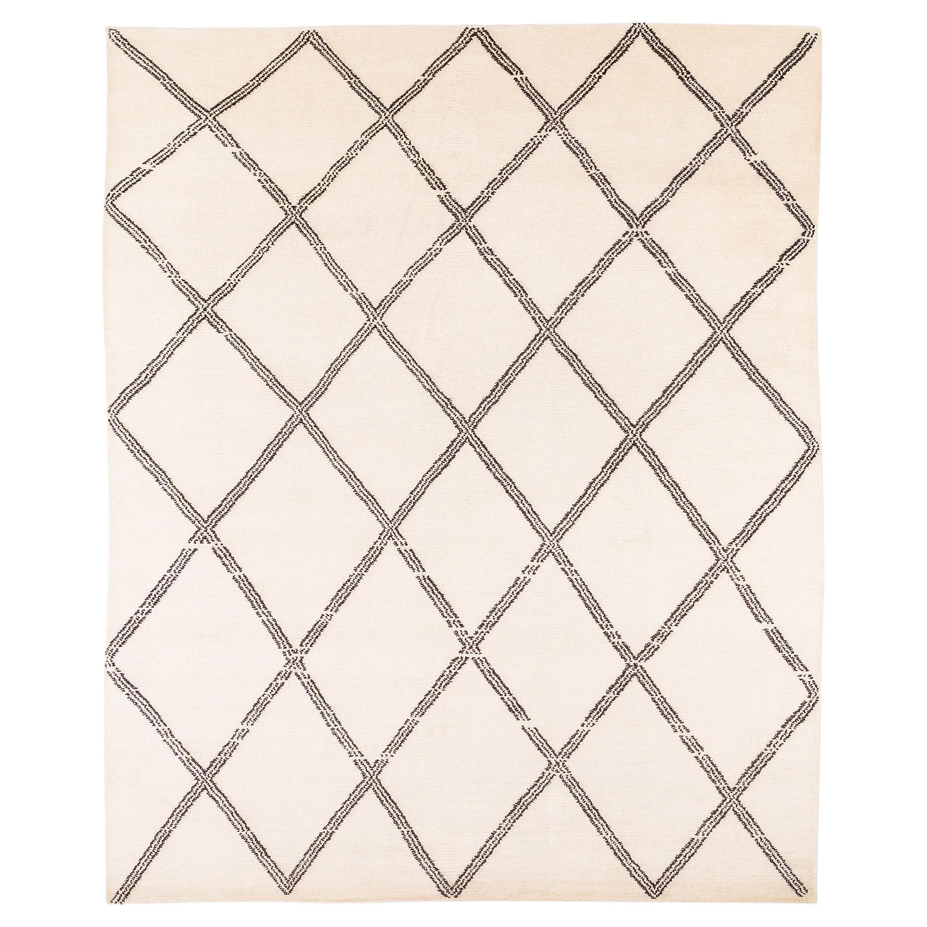 Tappeto moderno e minimalista in mohair fatto a mano con motivo a chiazze crema di Joseph Carini