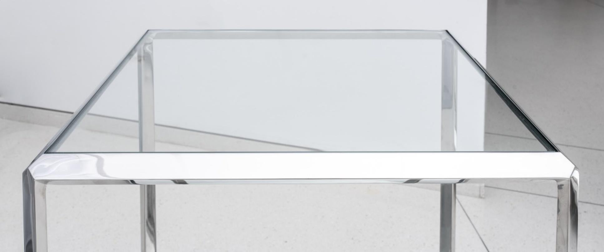 Glass Modern Minimalist Cube Chromed Metal Side Table