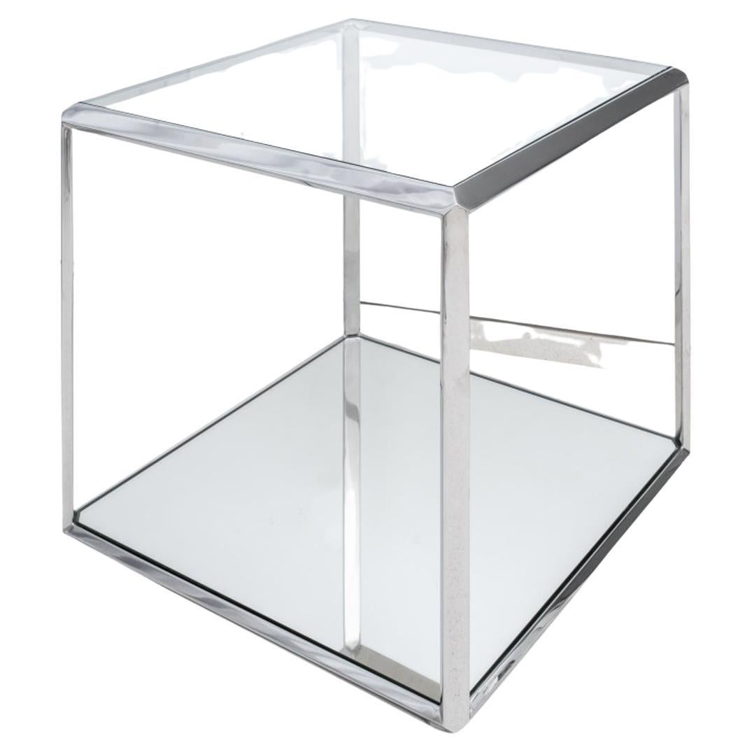 Modern Minimalist Cube Chromed Metal Side Table