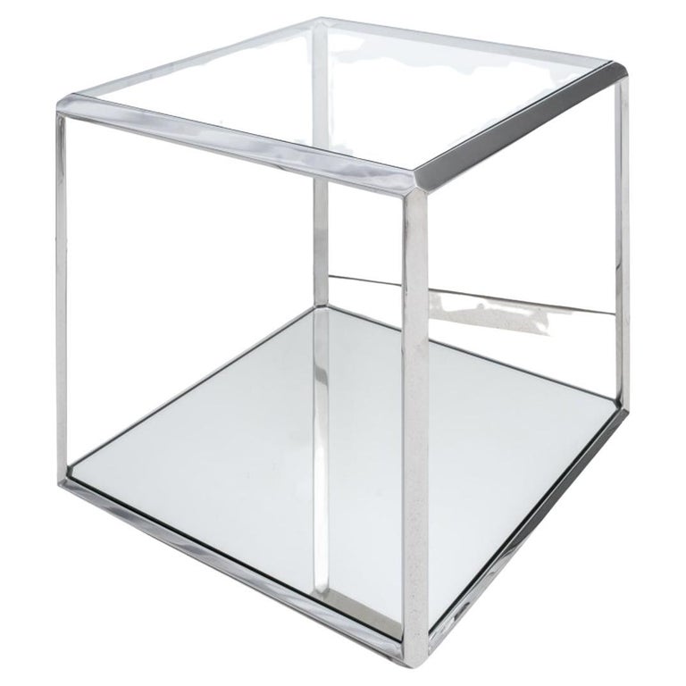 Modern Minimalist Cube Chromed Metal Side Table For Sale at 1stDibs