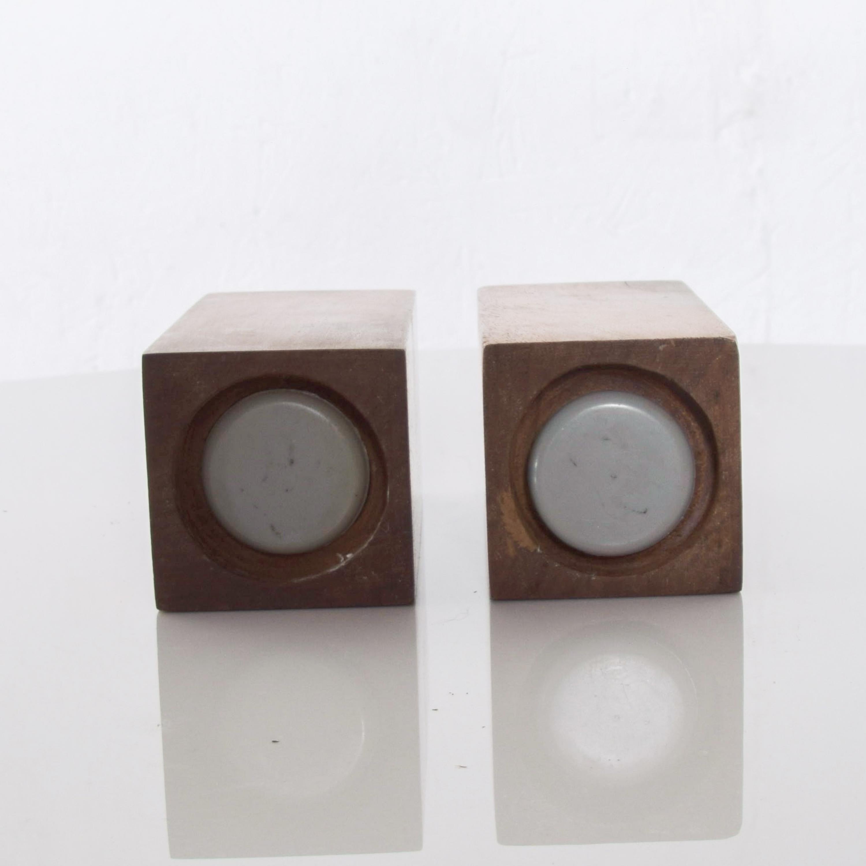 1970s Modernist Salt Pepper Shaker Set Cube Block Walnut Wood  2