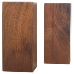1970s Modernist Salt Pepper Shaker Set Cube Block Walnut Wood