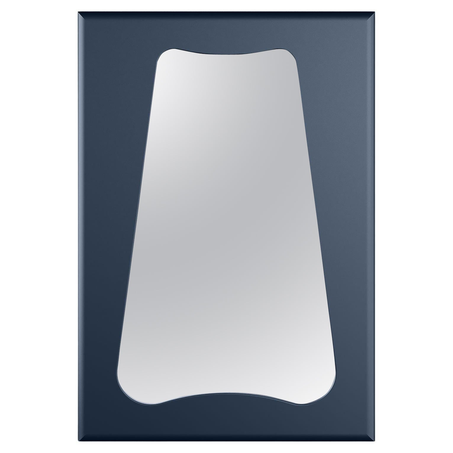 Modern Minimalist Customizable Framed Mirror Dark Blue Matte Wood Lacquer For Sale