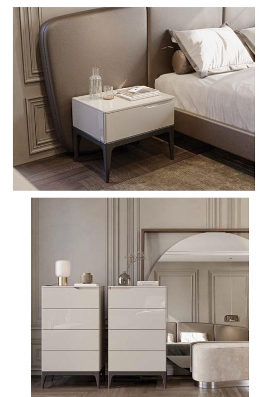 Portuguese Bespoke Contemporary King Size Bed With Curved Headboard-Taupe Leather For Sale