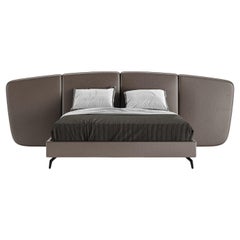 Bespoke Contemporary King Size Bed With Curved Headboard-Taupe Leather