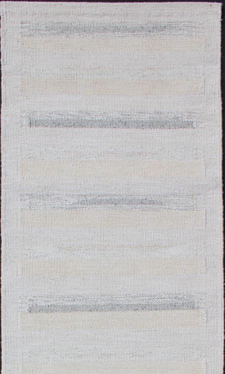 Contemporary Modern Minimalist Design Flat-Weave Runner Rug in Gray, Cream and Ivory For Sale