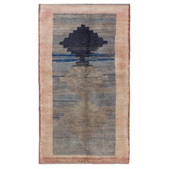 Modern Minimalist Design Turkish Vintage Tulu Rug in Gray, Blue & Blush