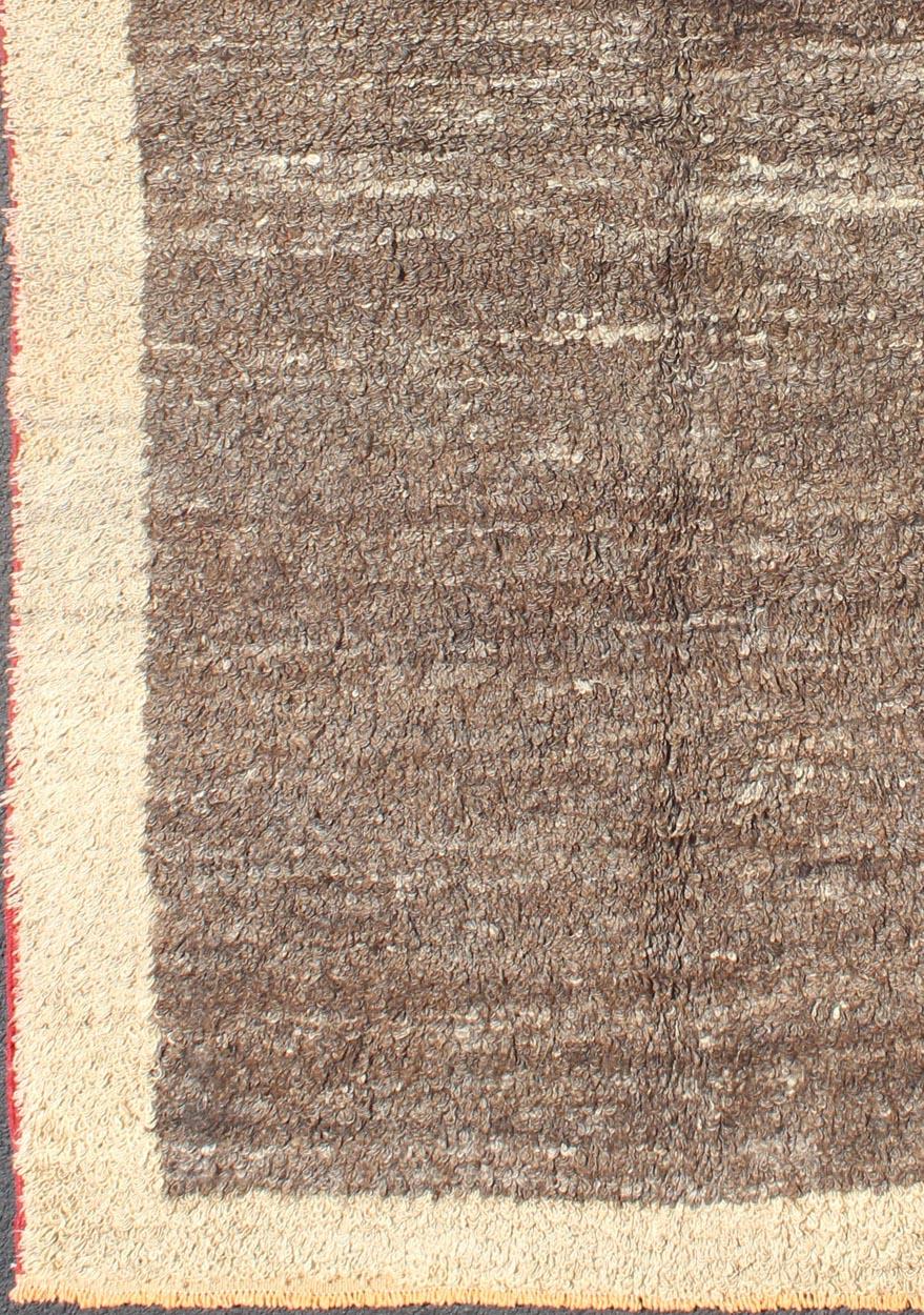 Hand-Knotted Modern & Minimalist Design Turkish Vintage Tulu Rug in Light Taupe and Brown For Sale