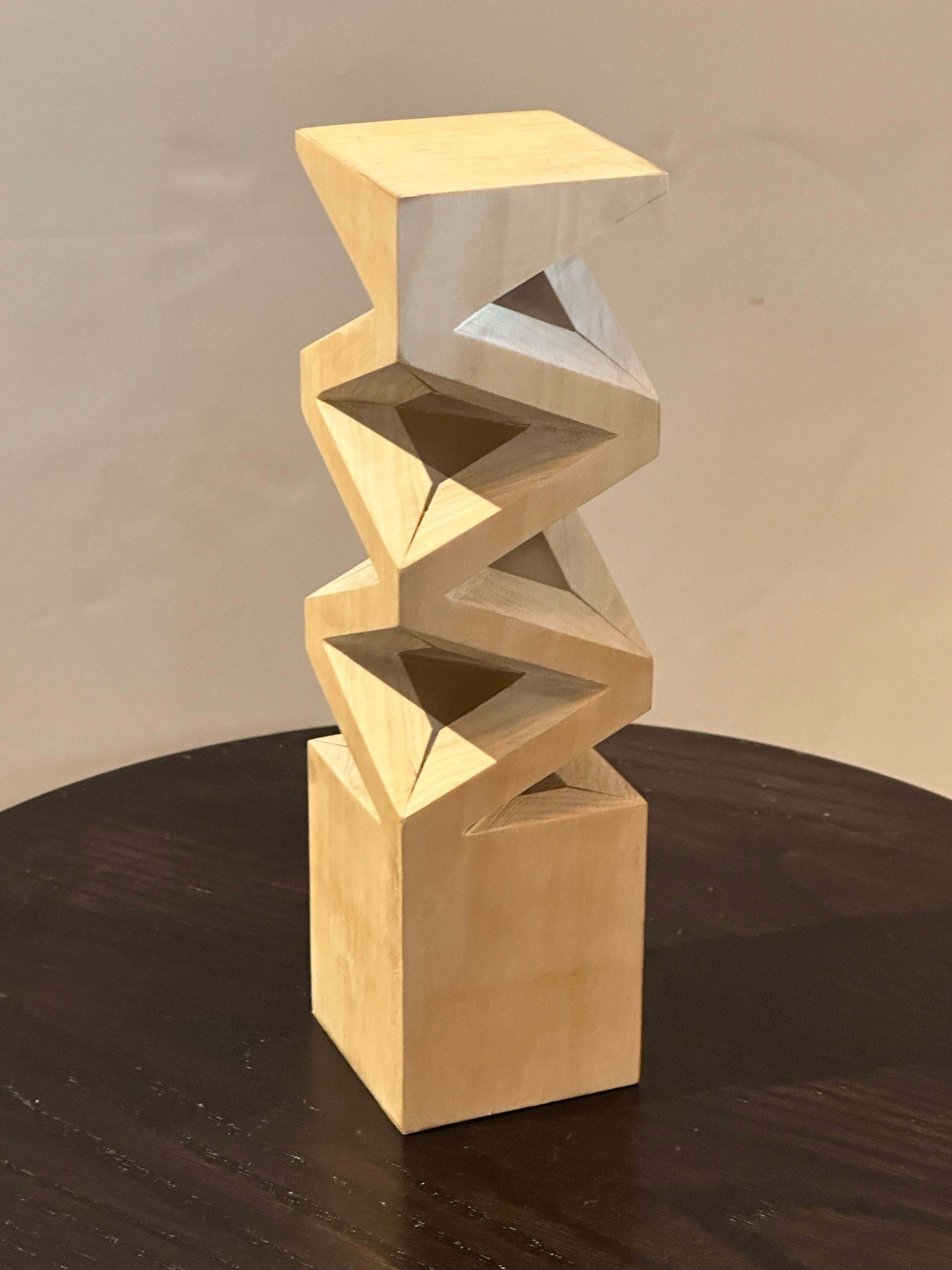American Modern Minimalist Geometric Wood Table Lamp by Henri Laborde