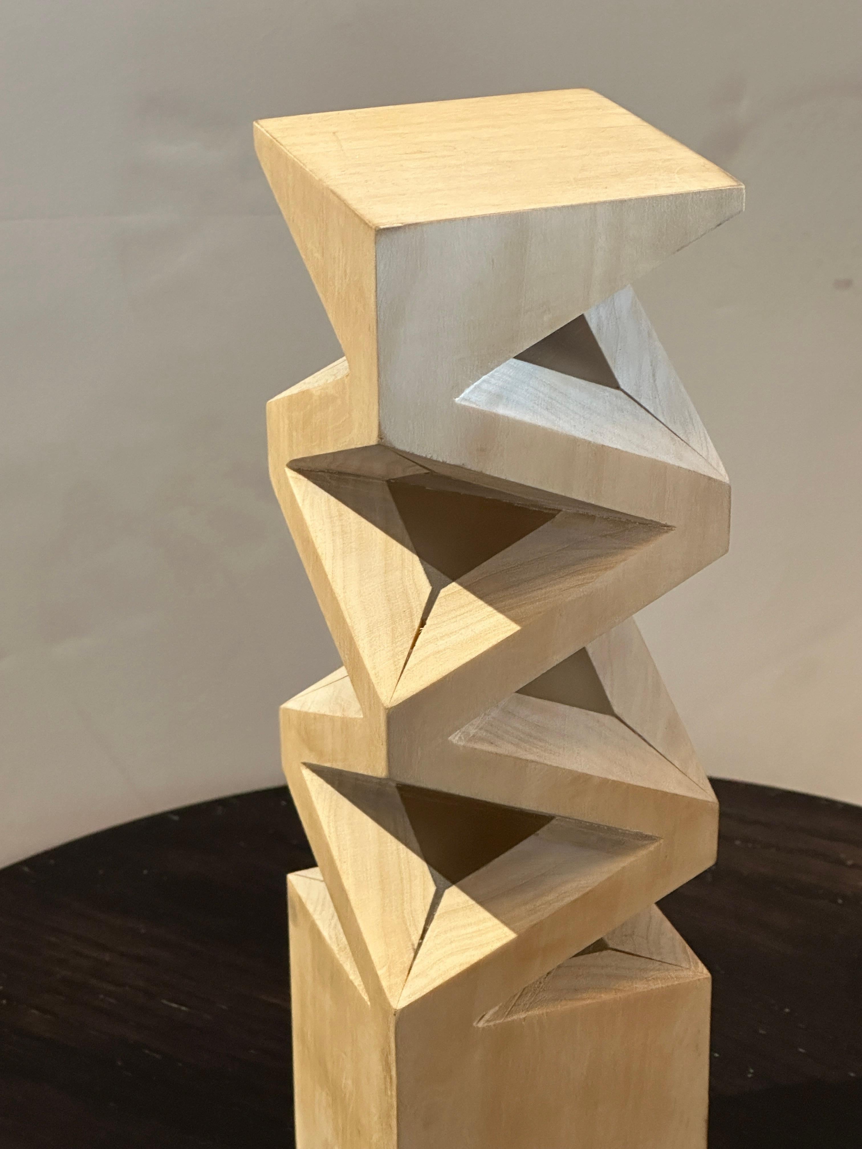 Modern Minimalist Geometric Wood Table Lamp by Henri Laborde In Excellent Condition In Pasadena, CA
