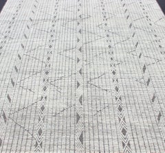 Modern Minimalist Hand-Knotted Wool Rug in Off White, Gray and Brown Colors