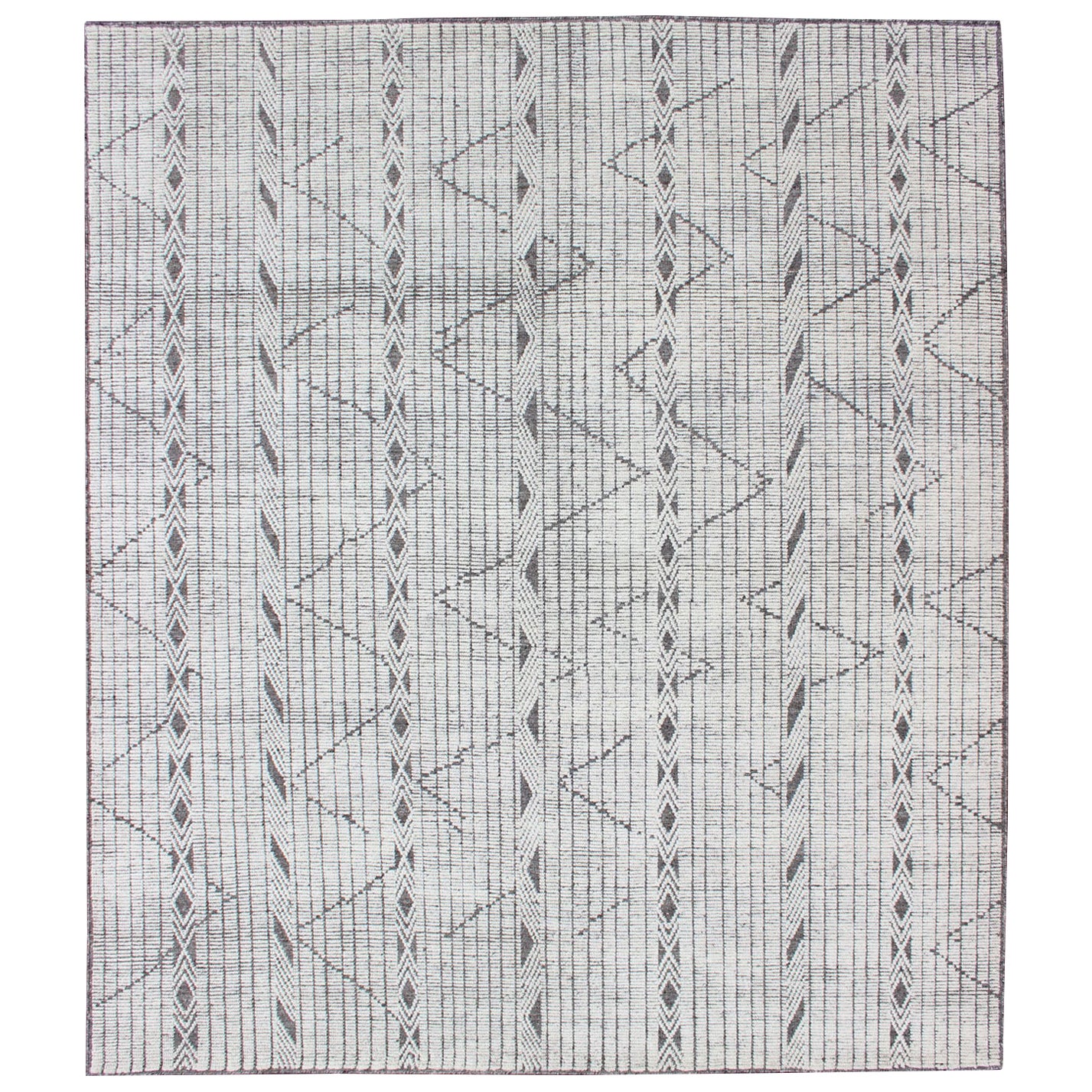 Modern Minimalist Hand-Knotted Wool Rug in Off White, Gray and Brown Colors For Sale